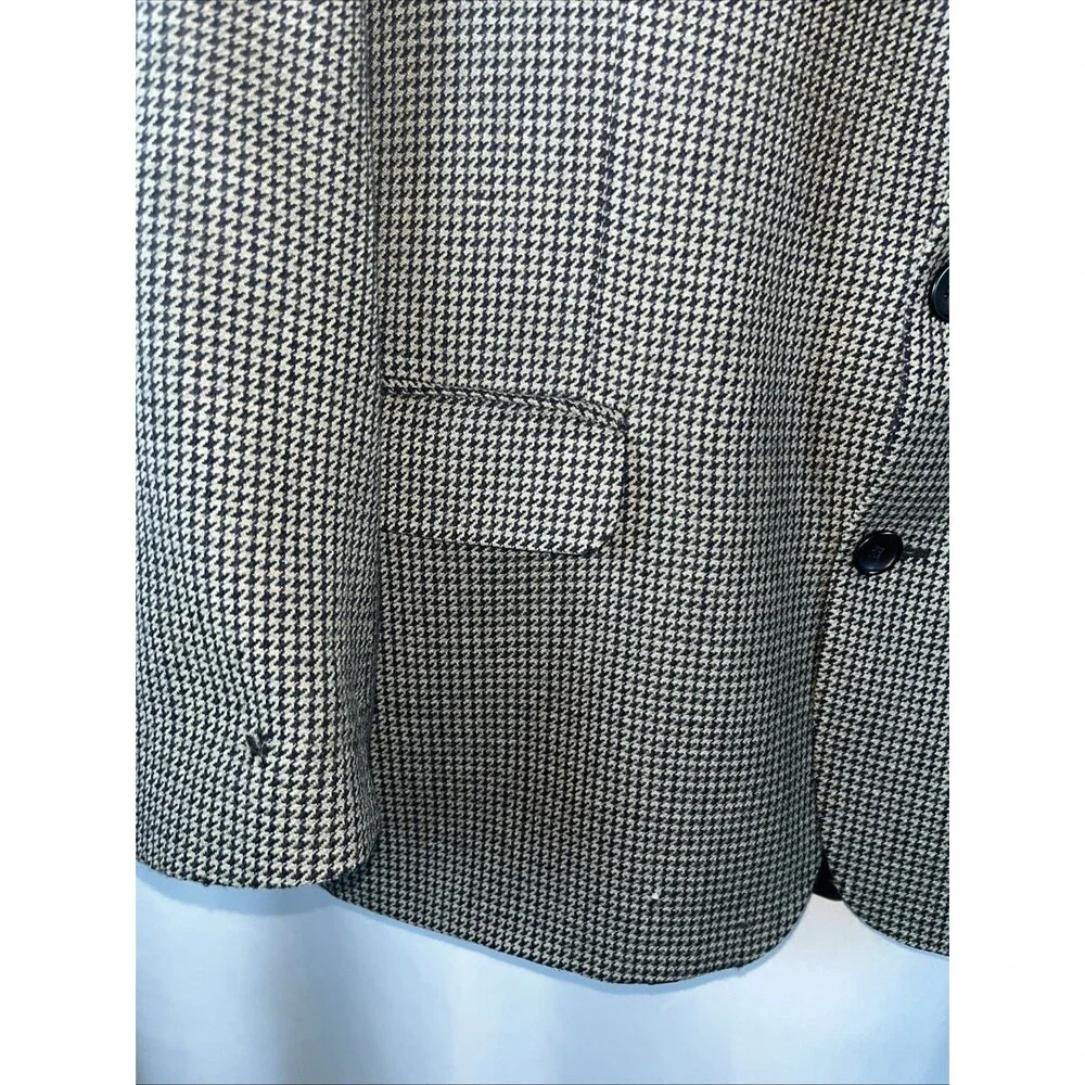 Vintage Brandini Men’s Blazer 100% Pure Wool Brown Houndstooth Plaid Office 43R